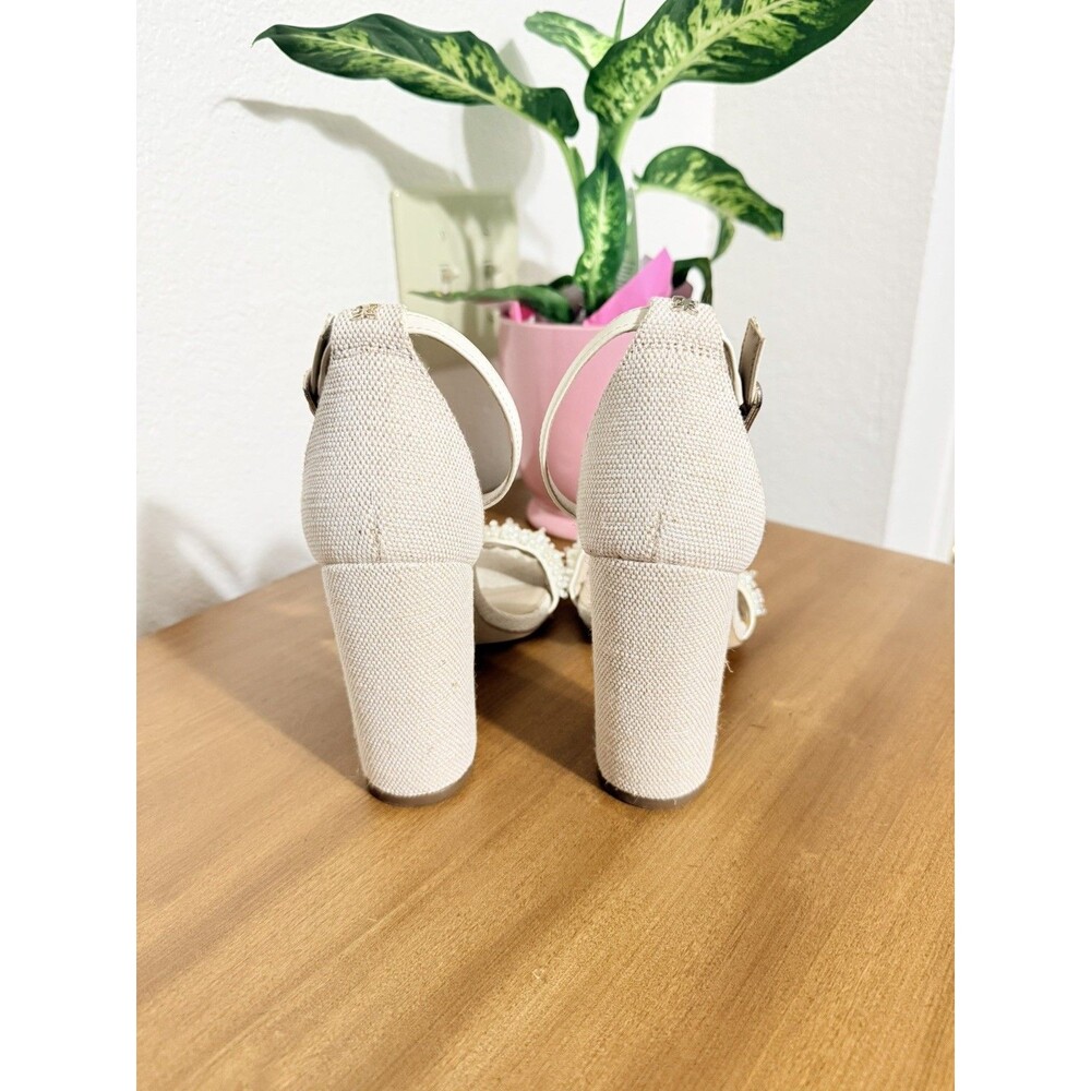SAM EDELMAN Yaro Perla Beaded Block Heel Sandals Ivory US Size 7.5 Wedding Party - Picture 12 of 12